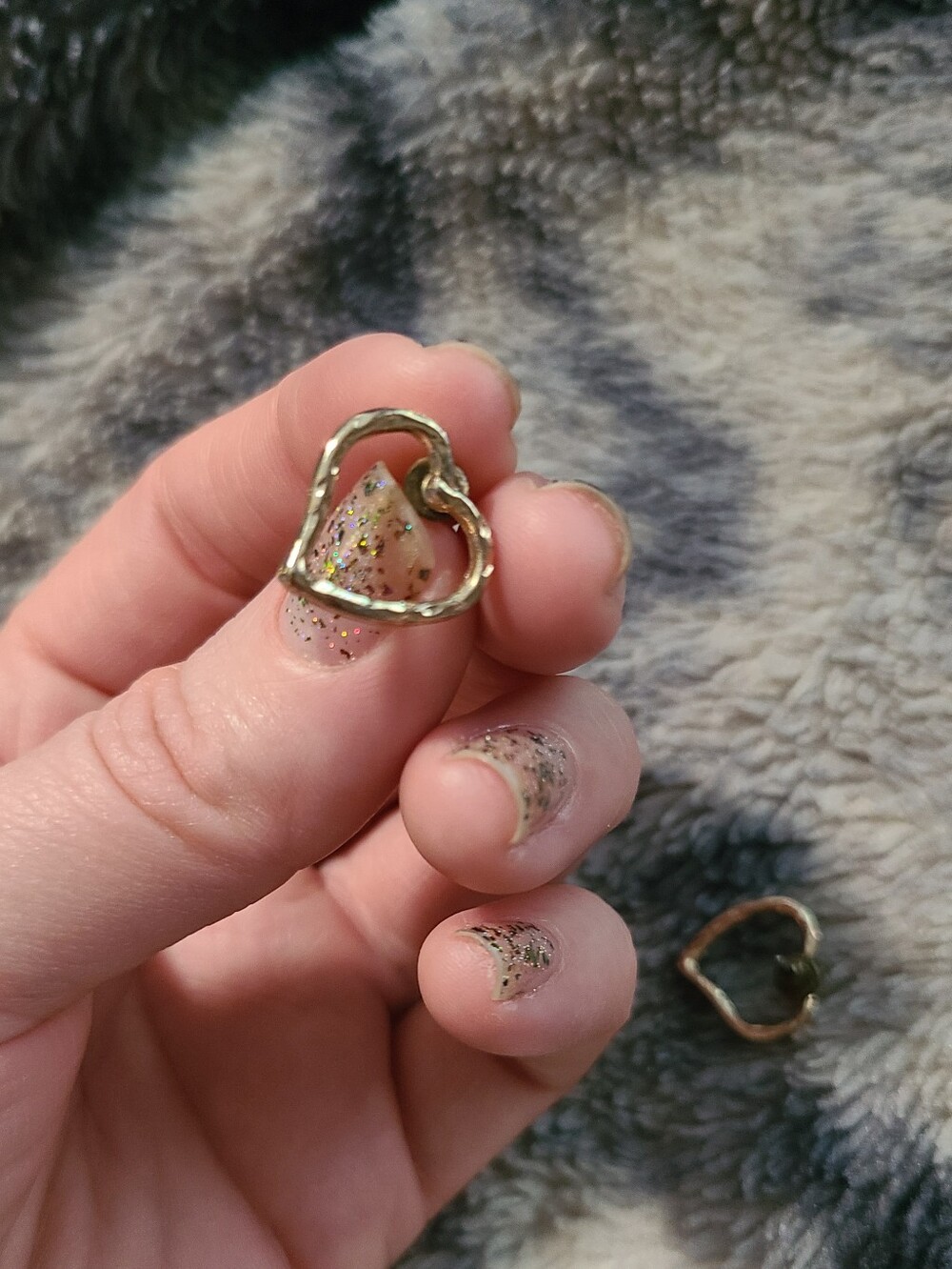 Gold Heart Shaped Earrings Textured Outline - Picture 6 of 6